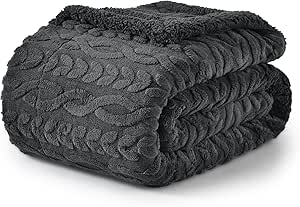 PHF Sherpa Fleece King Size Blanket, 510GSM Warm 3D Jacquard Sherpa Blanket, Fuzzy Soft Thick Blanket for Winter, Reversible Shaggy Fleece Plush Blanket for Couch, Bed, Dark Grey, 108x90 Inches