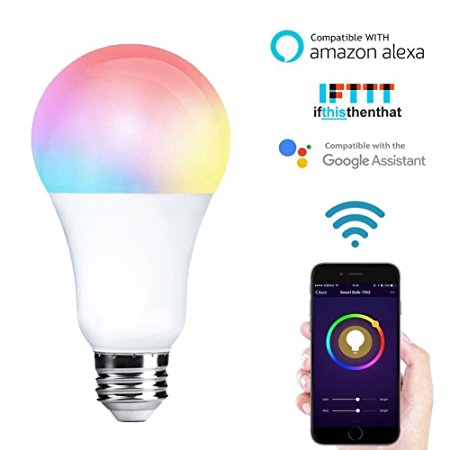 FROGBRO Wifi Smart LED Light Bulb E26 A21 RGB LED Bulb Dimmable 10W Remote Control Work with Alexa and Google Home