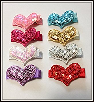 Best Seller Set of 8 Sequin Padded Heart Hair Clips for Little Girls & Teens