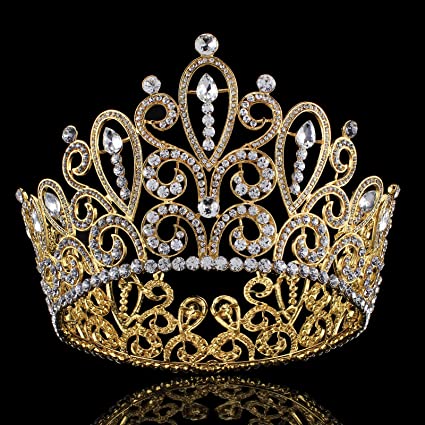 FUMUD Height 4.4''Luxury Crystal Big Queen King Gold Tiara Crown Pageant Prom Diadem Tiaras For Women Hair Jewelry Accessory (FMHG00374)