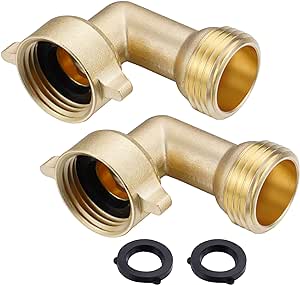 90-Degree Hose Elbow 3/4" Garden Hose Connector Solid Brass Adapter for RV Water Intake, Outdoor Water Conntection, 2-Pack