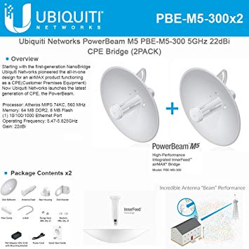 Ubiquiti PBE-M5-300 (2-Pack)PowerBeam M5 22dBi AIRMAX Bridge 300mm Outdoor 5GHz