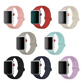 Band for Apple Watch 38mm, Soft Silicone Sport Strap Replacement iWatch Wristband for Apple Watch Series 3 Series 2 Series 1 Sport Edition Nike Versions Women, 8 Pack (38 Small)