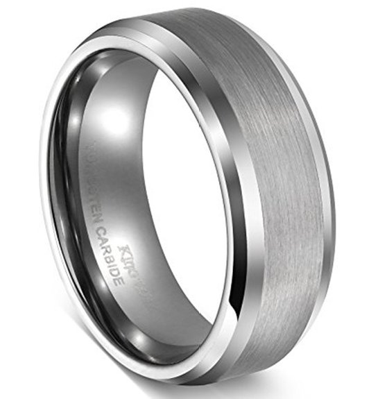 King Will Mens 8mm Tungsten Matte Finish Brush Center Comfort Fit High Polish Ring Wedding Band