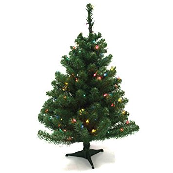 Wideskall Tabletop Green Christmas Pine Tree with Multi-Color 30 LED Lights, 2 Feet