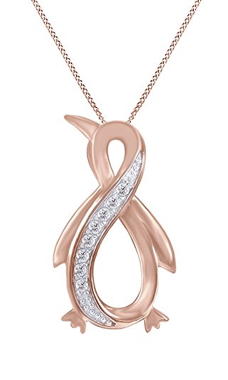 White Natural Diamond Penguin Infinity Pendant Necklace 14k Gold Over Sterling Silver (1/10 Ct)