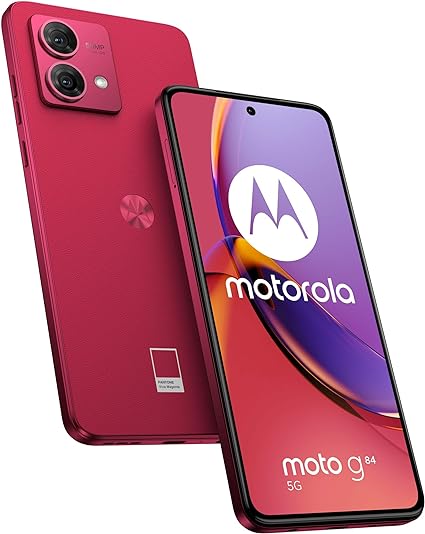 Motorola moto g84 5G, Cellulare, Display 6.55 Pollici pOLED FHD  120 Hz, 50 8 MP, 5G, 5000 mAh, Ricarica 30W, 12/256 GB, Dual SIM, IP52, NFC, Android 13, Cover Inclusa, Viva Magenta