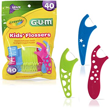 GUM Crayola Kids' Flossers, Grape, Fluoride Coated, Ages 3 , 40 Count