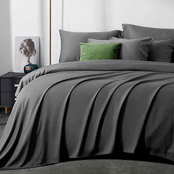 LBRO2M 100% Bamboo Bed Sheet,Cooling 1800 Thread Count Sheet,6 Piece Set,16 Inches Deep Pocket,Bedding Super Soft Silky Smooth,Breathable Wrinkle Comfortable Cool (Dark Grey, California King)
