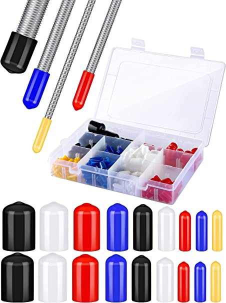 300 Pieces Rubber Bolt Caps Rubber Caps for Bolts 9 Sizes Bolt Covers Caps Form 0.08 to 0.8 Inch and 1 Storage Box Thread Protector for Furniture Foot Pipe Tube (Yellow, Blue, White, Red, Black)