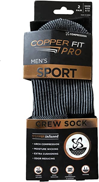 Copper Fit Men’s Compression Sports Crew Socks 2 Pairs Per Pack