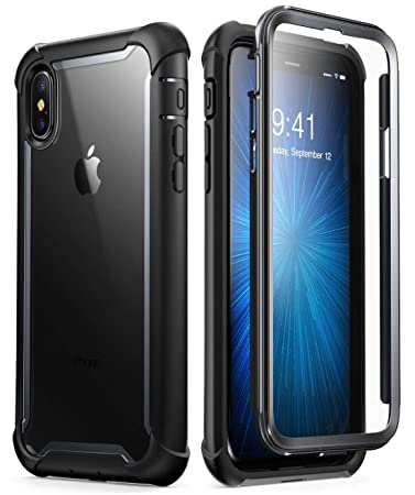 i-Blason Ares Full-body Rugged Clear Bumper Case with Built-in Screen Protector for Apple iPhone X 2017 Release (Black)
