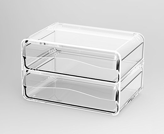 Budget&Good 2 Drawer Acrylic Clear Box 100"x73"x64" Multi-use Premium Quality Storage Organizer, Drawer Storage Organizer for Cosmetics, Makeup, Beauty Products and Office Supplies, Clear