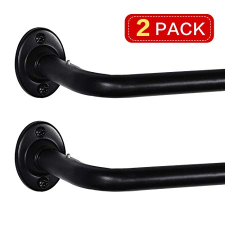 Wrap Curtain Rods 28 to 48 inch Single Curtain Rod Wrap Around Curtain Rods for Blackout Room Darkening Curtains, 28-48 Inch, Black, 2 Pack