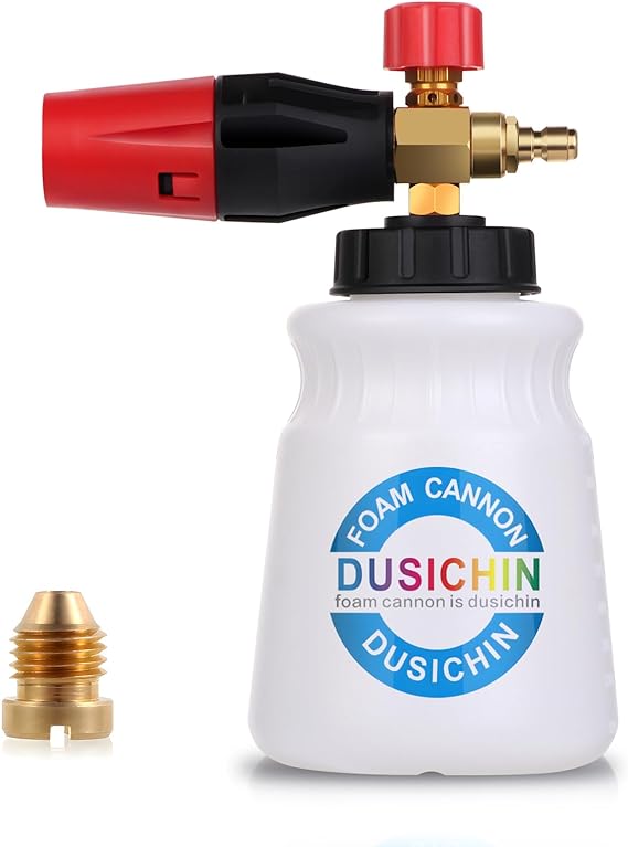 DUSICHIN Foam Cannon for Pressure Washer 4000 PSI Wide Neck Snow Foam Gun Adjustable Nozzle Car Wash Sprayer with 1L Soap Bottle 1/4 Inch Quick Connect Additional Orifice Nozzle 1.04mm