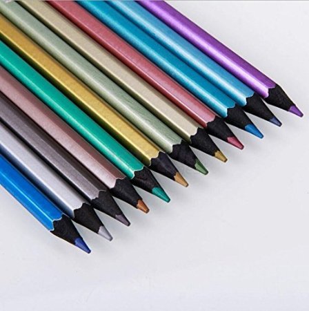 heartybay 12 Count Metallic Colored Pencils Adult Children Wooden Ecopencils