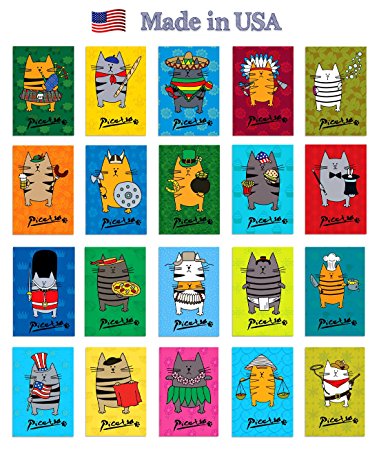 PICATSO postcard set of 20. Post card variety pack with funny fat cat theme postcards. Made in USA.