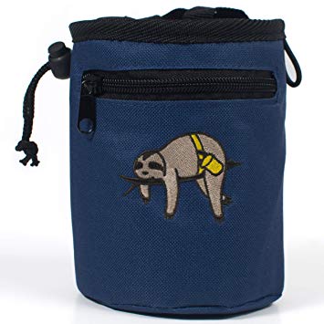 Craggy's Chalk Bag for Kids and Adults with Drawstring Closure, Zippered Pocket, Adjustable Quick-Clip Belt and Embroidered Sloth Design