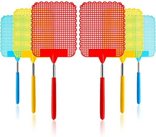 6 Pieces Large Extendable Fly Swatter, Manual Swat Fly Control with Lightweight Flexible Telescopic Handle