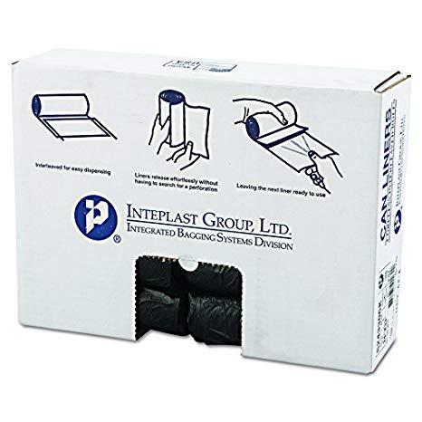 Inteplast Group S243306K High-Density Can Liner, 24 x 33, 16gal, 6mic, Black, Roll of 50 (Case of 20 Rolls)