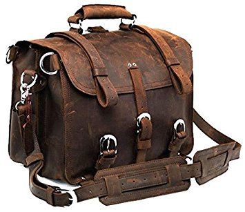 Polare Men's Full Grain Leather Shoulder Briefcase Messenger Bag Satchel Fit 17'' Laptop