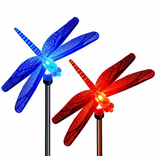 SolarDuke Solar Dragonfly Garden Stake Lights Color Changing Dragonflies For Outdoor Patio Lawn Yard Decoration (2 Pack)