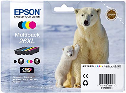 Epson Polar Bear 26 XL High Capacity Multipack Ink Cartridges, Multi-Coloured, Genuine