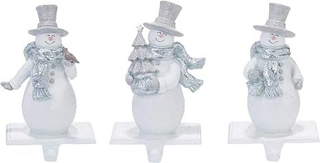 Transpac Snowman Winter White 8 x 5 Resin Stone Christmas Stocking Holders Set of 3