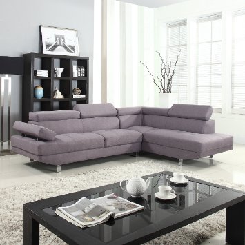 Modern Contemporary Linen Sectional Sofa with Adjustable Headrest (Dark Grey)