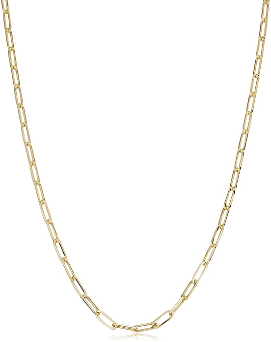 14k Yellow Gold 2.5 mm Paperclip Link Chain Necklace for Women (16, 18, 20, 24, 30 or 36 inch)