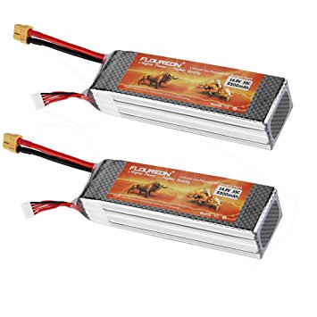 Floureon 2 Packs 14.8V 5500mAh 35C 4S Lipo High Power Battery RC Battey Pack with XT60 Connector for RC Airplane, RC Helicopter, RC Car/Truck, RC Boat (6.30 x 1.81 x 1.38 Inch)