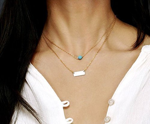 Small Bar Necklace, Personalized Layered Necklace Set / Delicate Tiny Bead Gemstone Necklace, Initial Bar Necklace, Gold Layering Necklace