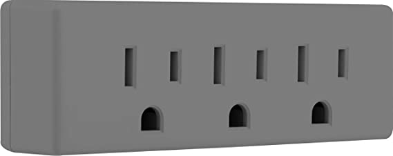 GE Adapter Wall Tap, Grounded Outlets, Indoor Rated, 3 Prong, UL Listed, Grey, 47874