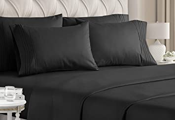 King Size Sheet Set - 6 Piece Set - Hotel Luxury Bed Sheets - Extra Soft - Deep Pockets - Easy Fit - Breathable & Cooling Sheets - Wrinkle Free - Comfy - Black Bed Sheets - Kings Sheets - 6 PC