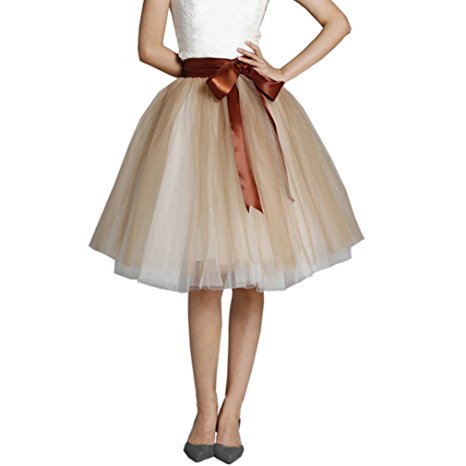 Lisong Women Knee Length Bowknot layered Tulle Party Prom Skirt