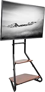 VIVO Corner TV Floor Stand, 37 to 75 inch LED LCD Screen TV Display Mount, Height Adjustable, 2 Storage Platforms, Max VESA 600x400mm, Dark Walnut Shelves, Black Frame, STAND-TV75BH