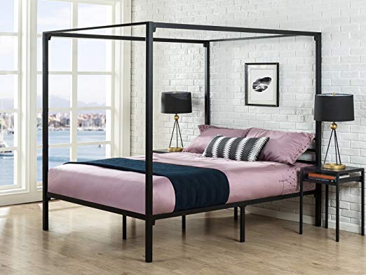 Zinus Metal Framed Canopy Four Poster Platform Bed Frame, Strong Steel Mattress Support, No Box Spring Needed, Twin