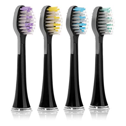 BESTEK Sonic Elecric Toothbrush Heads(4 pack) - Medium Soft Nylone Bristle with Tongue Brush for RLT234 Black,RLT234 White, RLT236 Black Rechargeable Toothbrushes (Black)