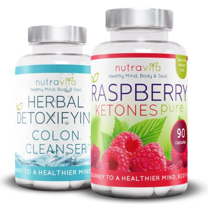 Raspberry Ketones and Colon Cleanse Weight Loss Detox Combo Pack by Nutravita - UK Manufactured High Quality Dietary Supplement - Great Value Order Today (90 x Raspberry Ketone + 60 x Colon Cleanse Detox) - Suitable for Vegetarians - 100% No Questions Asked Money Back Guarantee