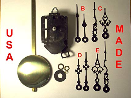 Quartz Pendulum Clock Movement Kit with 1 Set of Hands Out of 4 Types to Choose From, for Dials up to 1/2" Thick