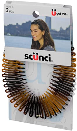 Scunci Effortless Beauty Stretch Hair Combs Tortoise, Opaque White, and Black (3-Count)