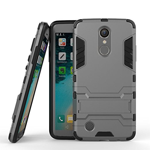 LG Aristo Case,Yiakeng Dual Layer Armor Hard Slim Hybrid Kickstand Phone Cover Case for LG Aristo (Gray)
