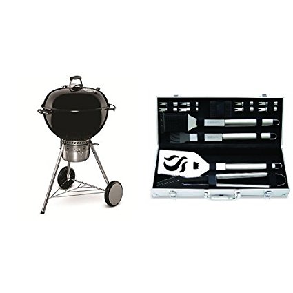 Weber 14501001 Master-Touch Charcoal Grill, 22-Inch, Black with Cuisinart Grilling Set