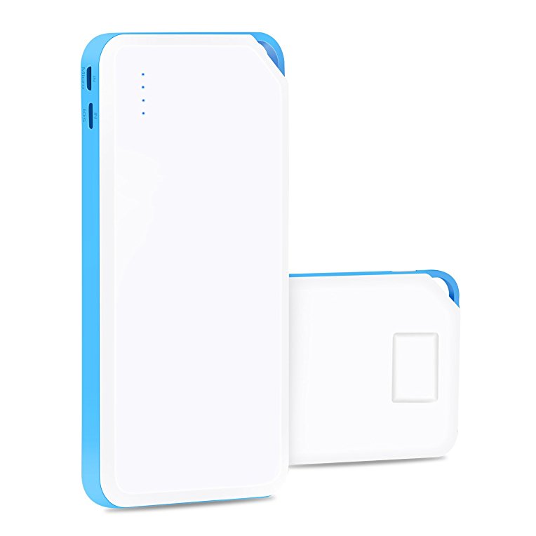 12000mAh Power Bank, Dual USB Output ports Portable Charger Ultra-compact External Battery Pack,3 USB Input ports Phone Charger with LED for iPhone, Samsung, HTC, Huawei, Tablets and More(White Blue)