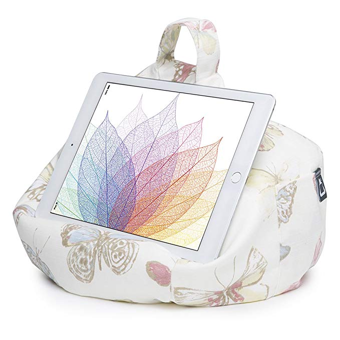 iPad Pillow & Tablet Stand - Securely Holds Any Size Tablet, eReader or Book Upto 12.9 inches, Hands Free Comfort at Any Angle on Any Surface - Butterfly Cream, by iBeani