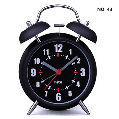 HITO™ 4" Silent Quartz Analog Twin Bell Alarm Clock with Nightlight and Loud Alarm (NO43)