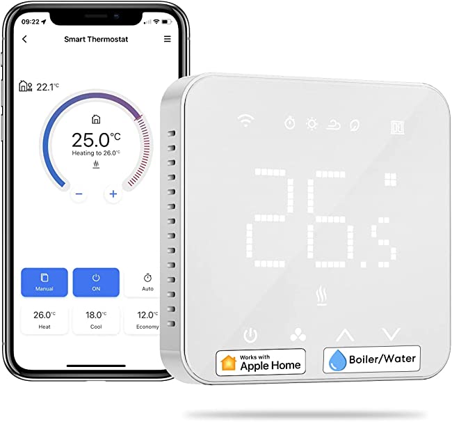 Meross Smart Thermostat for Combi Boilers and Underfloor Water Heating, Energy Saving Tips, Schedule and Multi-room Function, Hubless, Compatible with Apple HomeKit, Amazon Alexa, Google Assistant