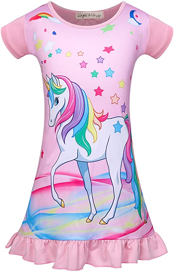 DSL Unicorn Nightgown Girls Princess Nightdress Pajamas Sleepwear for Kids 3-8Y