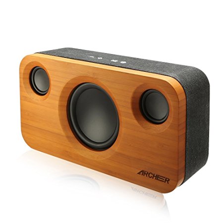 Bluetooth Speakers, ARCHEER 25W Wireless Speakers with Super Bass, Loud Bamboo Wood Home Audio Wireless Speakers with Subwoofer