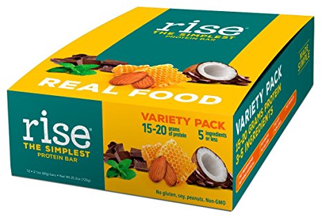 Rise Bar Real Food Protein Bar, Gluten-Free, Variety Pack (12 Count)